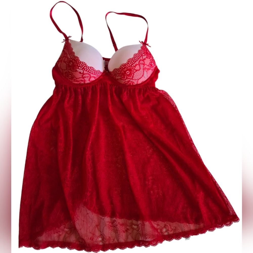 Gusset Women’s Lrg Red Build In Bra Lingerie Nightie 2pc Set